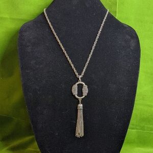 Vintage Sarah Coventry Silver-tone Wrapped Oval Necklace With Tassel